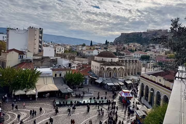 Athens city center skyline near Monastiraki, ideal Athens Airport private transfer drop-off with luxury chauffeur service