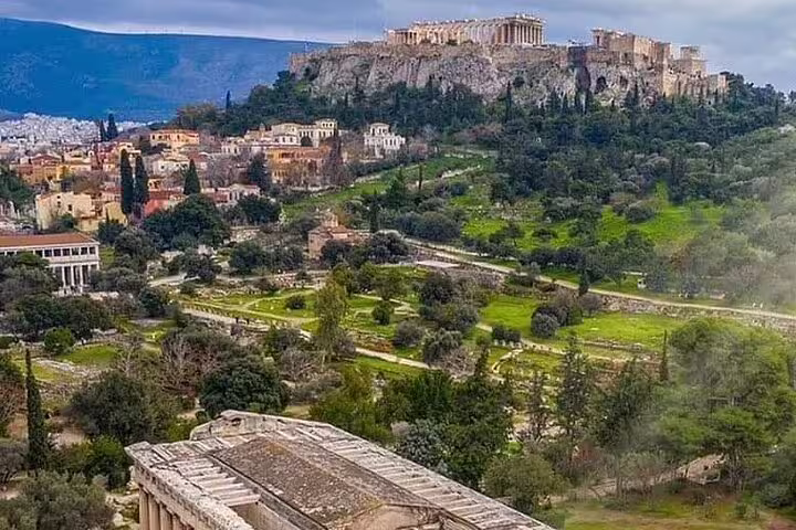 Acropolis and Parthenon panoramic view in Athens, seamless Athens Airport to Athens center private transfer
