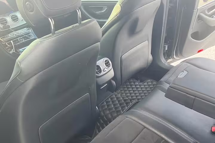 Clean rear cabin with leather seats for Athens Airport to Athens Center private arrival transfer