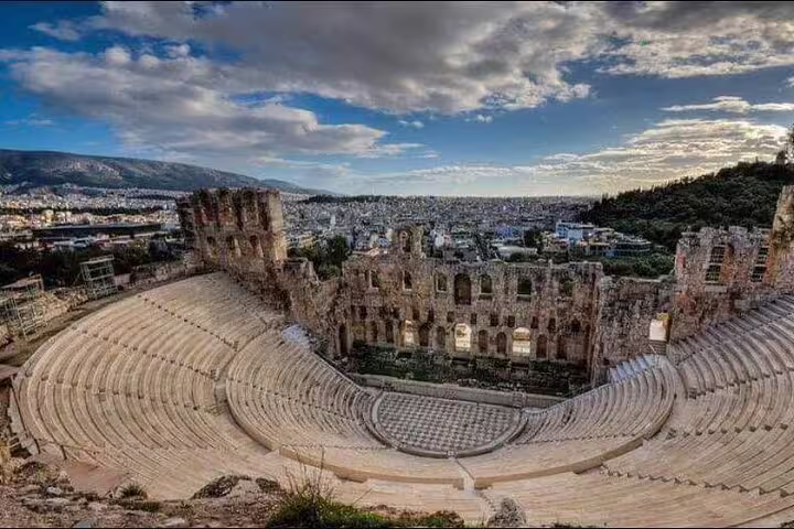Ancient Odeon of Herodes Atticus amphitheater in Athens, scenic view for private airport transfer