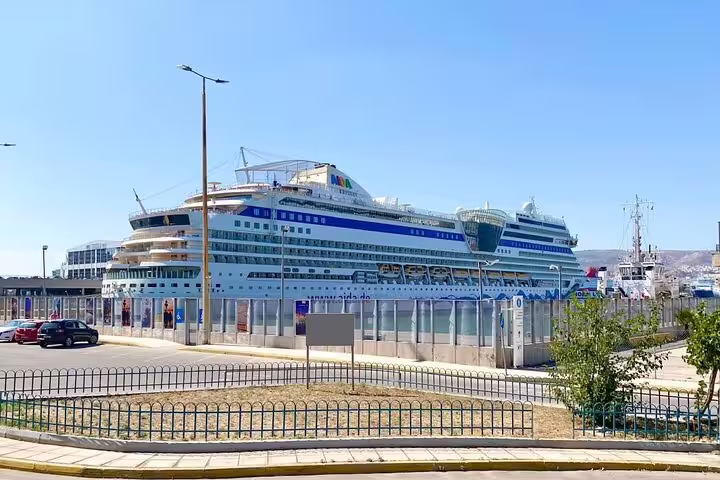 Cruise ship at Piraeus Port Athens, ideal pickup point for private transfer and 1-hour must-see sights tour