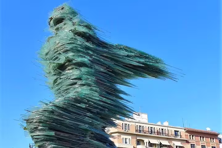 Athens city landmark statue in Plaka, convenient private departure transfer from Athens center to Athens Airport