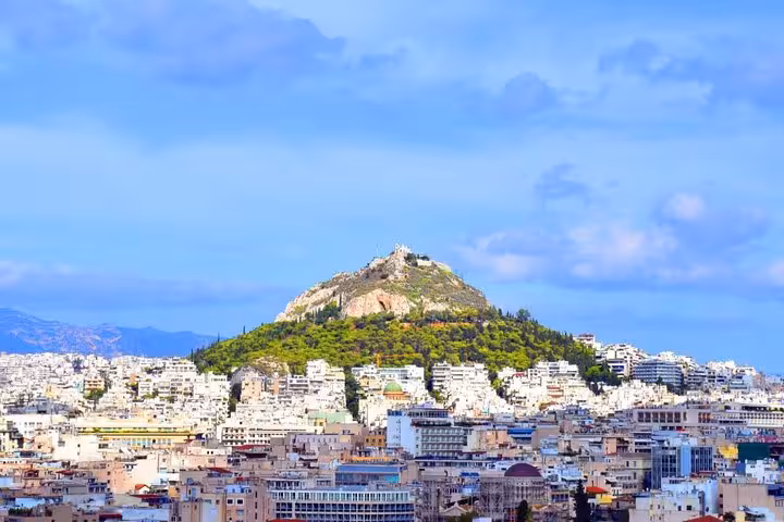 Panoramic Athens cityscape with Lycabettus Hill, ideal stop on a private luxury half-day Athens tour