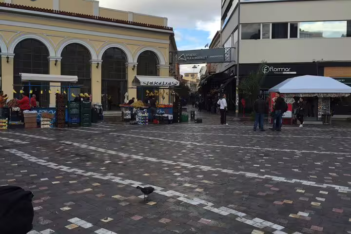Athens Flea Market entrance at Monastiraki Square, vibrant stop on a 2-hour private express tour