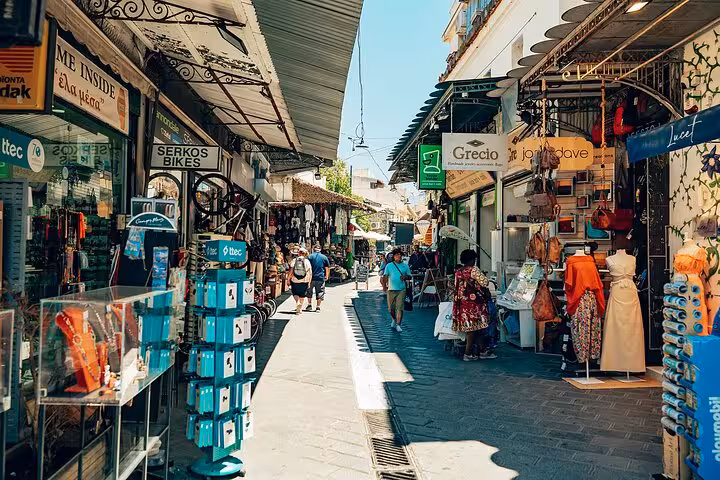 Athens Monastiraki market street with souvenir shops on a small group walking and tasting tour for cruisers