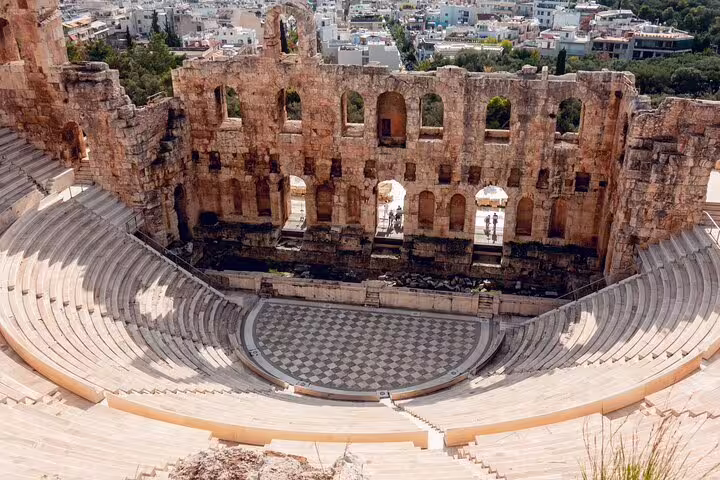 Ancient Odeon of Herodes Atticus amphitheater in Athens, near routes for private departure transfer to Piraeus Port