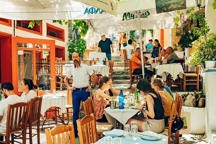 Outdoor taverna in Athens Plaka during small group walk and taste tour, ideal shore excursion for cruise guests