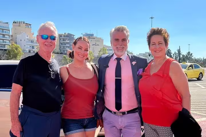Guests with private driver-guide in Athens during a half-day private city tour with hotel pickup