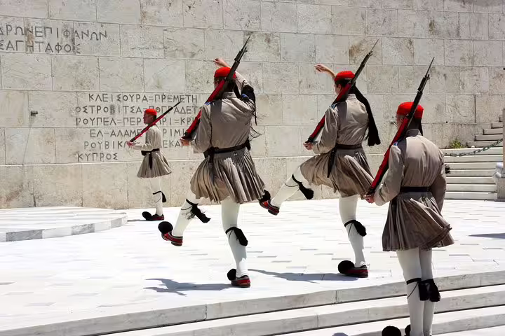 Evzones changing of the guard at Syntagma Square on Athens walking tour with skip-the-line Acropolis access