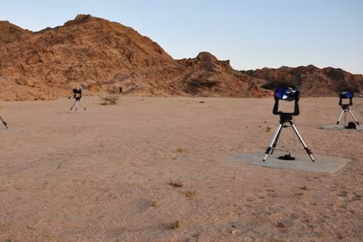 Telescopes set in Sinai desert for stargazing after private ATV quad safari and dinner from Sharm El Sheikh
