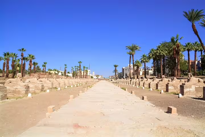 Avenue of Sphinxes walkway linking Luxor and Karnak temples, highlight of East Bank Nile tour in Luxor