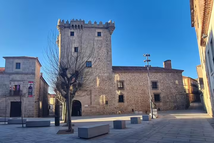 Ávila stone tower and historic square, scenic viewpoint on Avila half-day private minivan tour