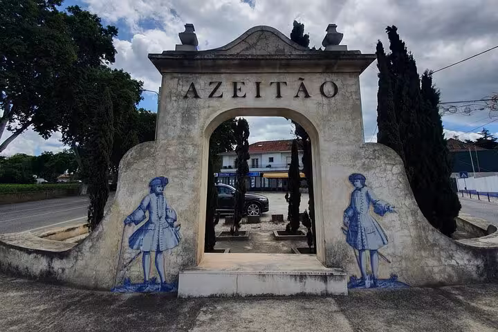 Historic Azeitão gateway with traditional blue tiles, featured on the Arrábida, Azeitão, Setúbal, and Palmela tour from Lisbon.