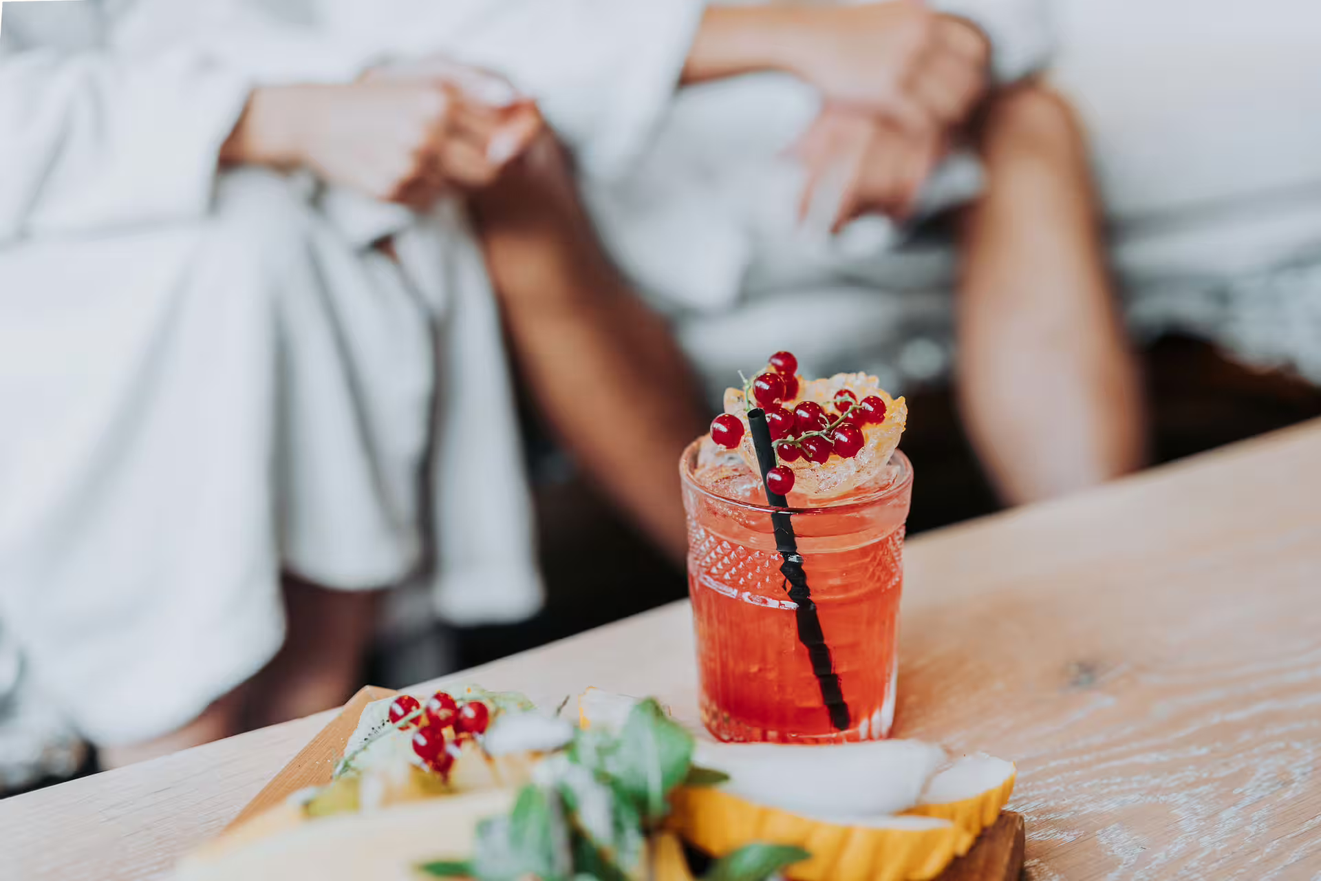 Aperitif cocktail with berries after 2-hour Bagno di Romagna thermal pool entry, weekday spa experience