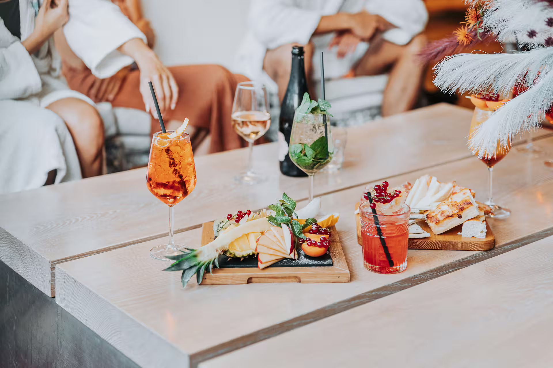 Aperitif spread with spritz cocktails and snacks after Bagno di Romagna 2-hour thermal pool entry experience