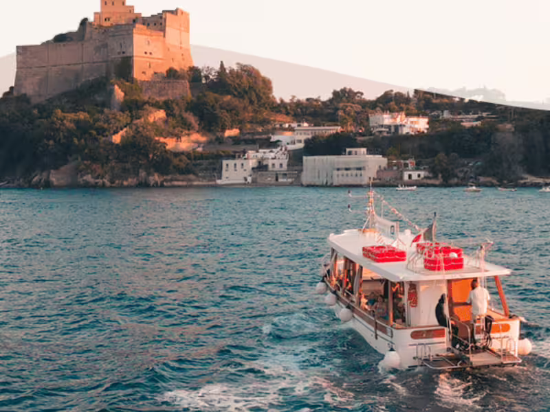 Boat cruise to Baia Sommersa from Bacoli, gateway to Archeoemotions underwater mosaics tour