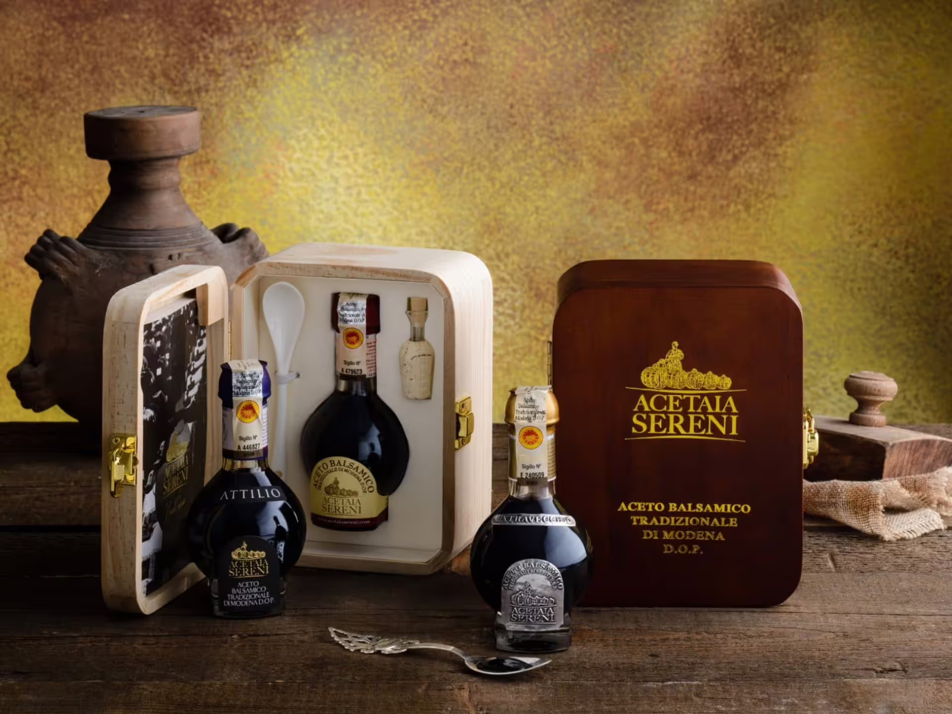 Traditional balsamic vinegar gift set from Modena DOP, featured on Acetaia tour with tasting experience