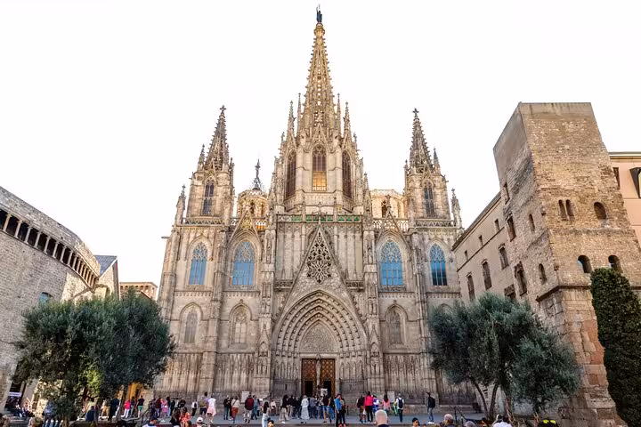 Barcelona Cathedral facade in the Gothic Quarter, key stop on an Old Town walking tour in Barcelona