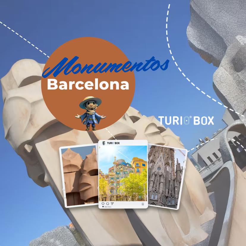 Monumentos Barcelona tour graphic featuring Casa Batlló, La Pedrera Night Experience and Gaudí landmarks