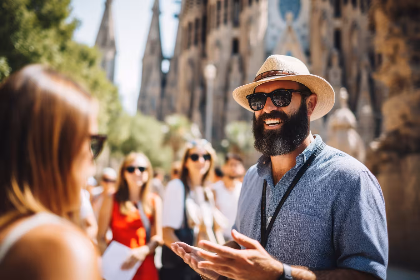 Private Barcelona panoramic city tour with local guide near Sagrada Familia, small group sightseeing stop