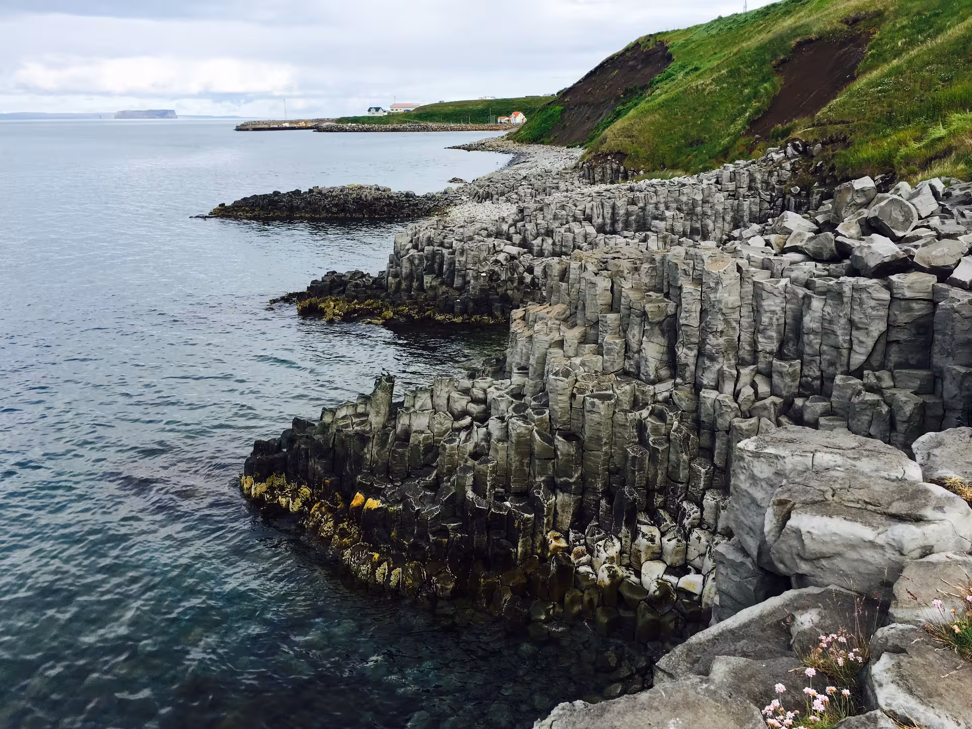 Dramatic basalt columns along a rugged coastline, ideal for a private photography day tour experience.