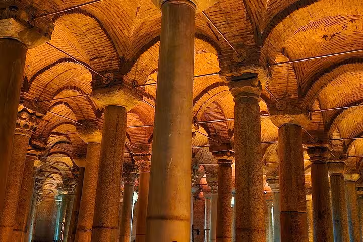 Basilica Cistern interior with ancient columns and arches, Istanbul private shore excursion tour from port
