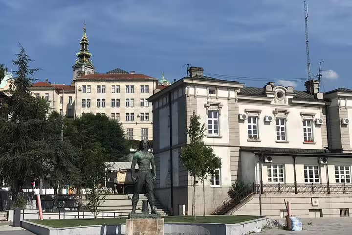 Statue and historic buildings in Belgrade city center on a private walking tour of hidden gems and landmarks