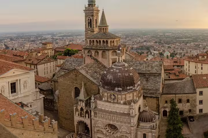 Bergamo Città Alta skyline with Basilica di Santa Maria Maggiore, key stop on self-guided highlights tour