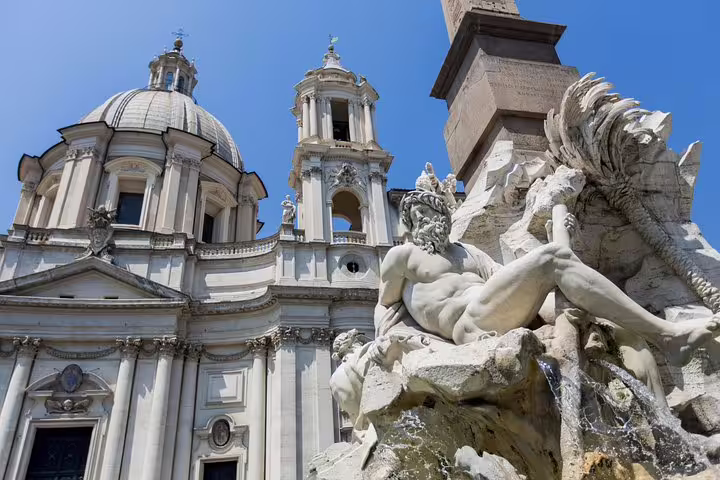 Close-up of Bernini’s Fountain of the Four Rivers and Sant’Agnese in Agone on a Rome in one day private sightseeing tour