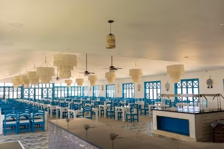 Open-air Bianca Island restaurant seating on Utopia Hurghada tour, buffet lunch included with round-trip transfer