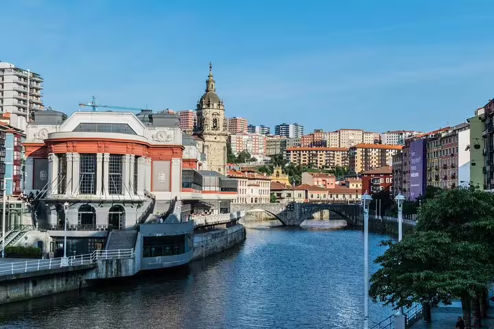 Bilbao riverside skyline by the Nervión River, ideal landmark stop on a self-guided e-Scavenger hunt tour