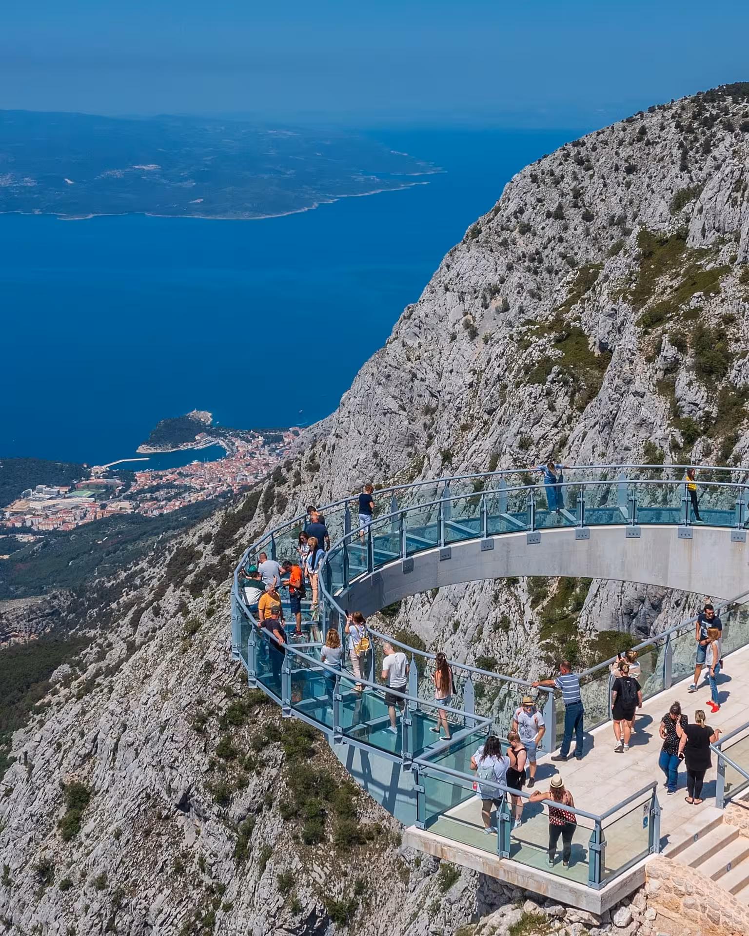 Biokovo Skywalk glass platform above Makarska Riviera, Adriatic views on Split to Skyline cliffview tour