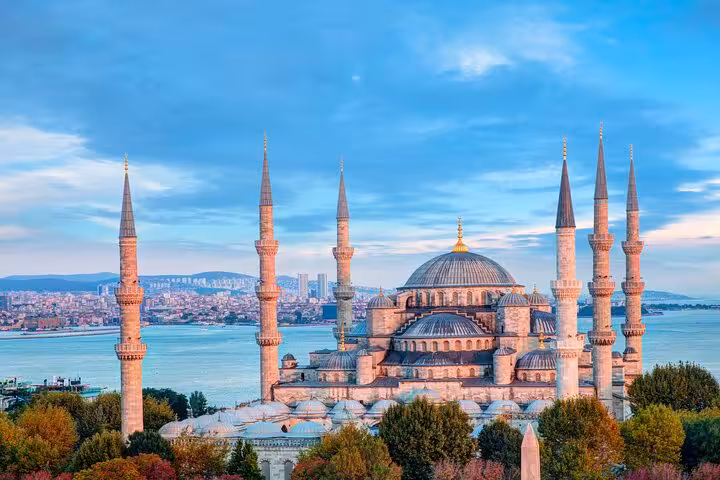 Blue Mosque skyline with Bosphorus view, highlight stop on Half Day Istanbul Old City Morning Tour