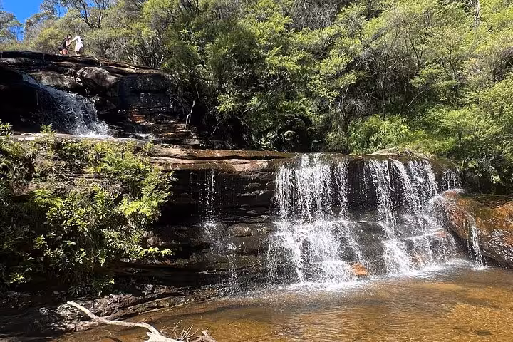 Serene waterfall surrounded by lush greenery, a hidden gem on the Blue Mountains private tour with pickup and drop-off.