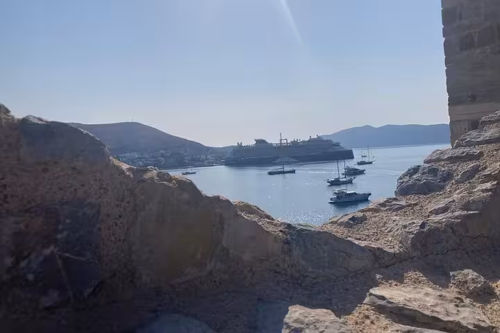 Bodrum Castle viewpoint over the harbor with cruise ship and yachts, a highlight on the Bodrum cruiser tour