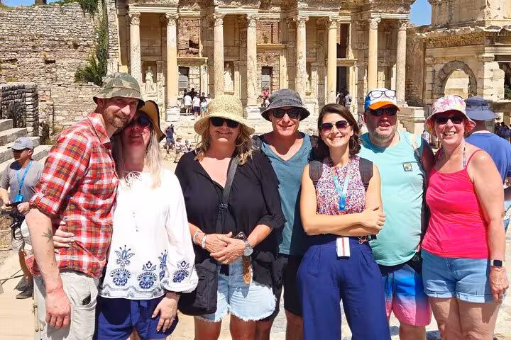 Bodrum to Ephesus private tour group at the Library of Celsus, guided shore excursion in Selcuk, Turkey