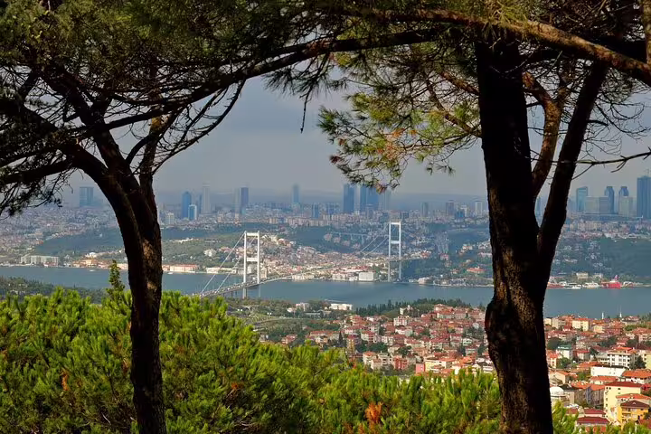 Scenic view of Bosphorus Bridge from Çamlıca Hill, panorama on Istanbul Asian side like a local tour