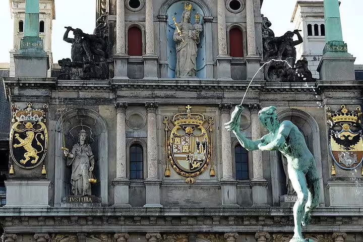 Brabo fountain and Antwerp City Hall on a self-guided e-scavenger hunt, interactive sightseeing city tour
