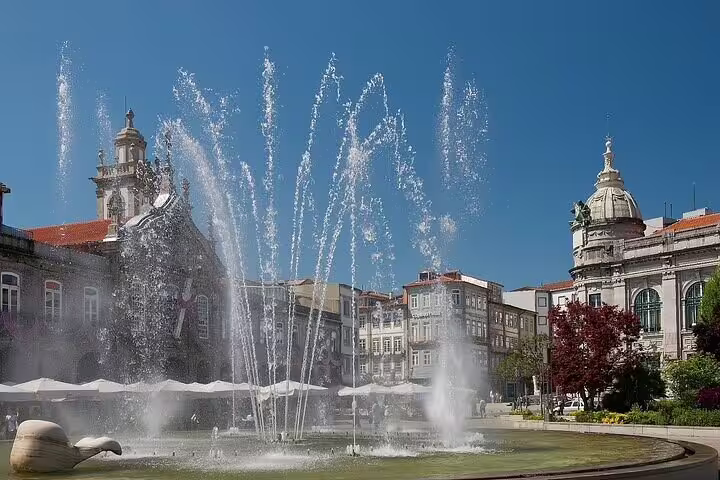 Fountains in Braga city center square, scenic stop on a Porto to Braga and Guimarães private half-day tour