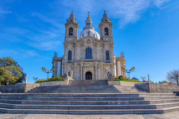 Explore the stunning facade of the Sanctuary of Our Lady of Sameiro on a private half-day tour from Porto to Braga.