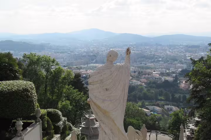 Majestic statue overlooking Braga's panoramic cityscape on the Braga Half-Day Private Tour from Porto.