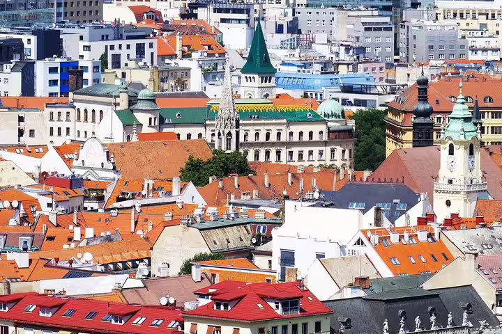 Vibrant aerial view of Bratislava's historic architecture, perfect for a private day trip from Vienna exploring cultural landmarks.