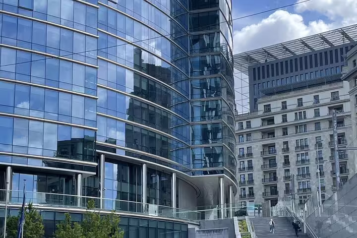 Modern EU Quarter glass offices in Brussels near Schuman, seen on a private Brussels European Quarter walk