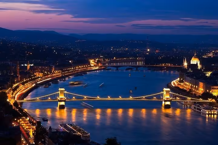 Budapest Danube River night view with Chain Bridge and Parliament on a private day tour from Vienna