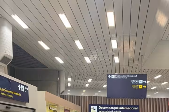 Modern airport terminal interior at Rio de Janeiro, highlighting international arrival area for private transfers.