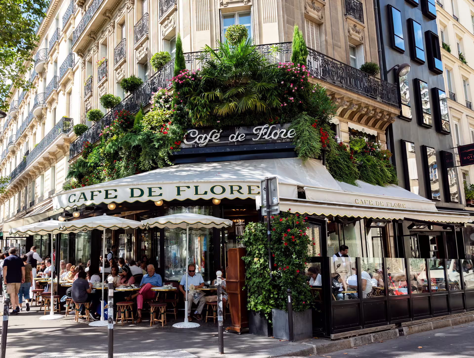 Cafe de Flore in Saint-Germain-des-Prés, iconic Paris stop on 1-day foodie walking tour with audioguide