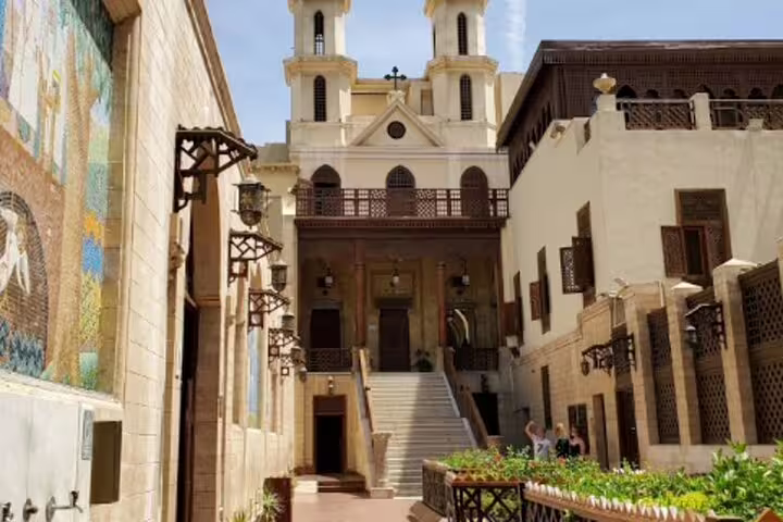 Historic Cairo street with traditional architecture and church facade on 8 days 7 nights Cairo to Abu Simbel tour