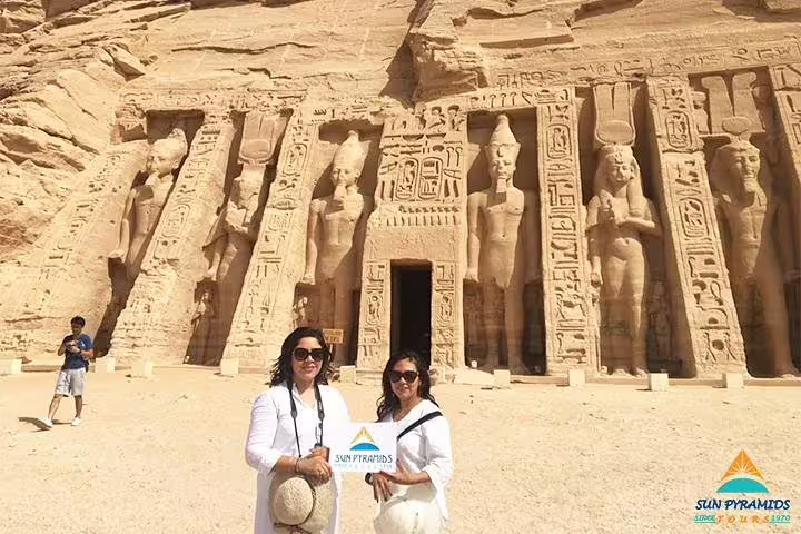 Tourists at Abu Simbel Great Temple of Ramses II on 8 days 7 nights Cairo to Abu Simbel road trip