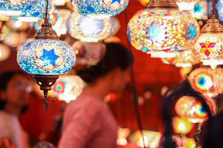 Colorful mosaic lanterns in Cairo bazaar, a highlight of the National Museum to Citadel & Bazaars tour