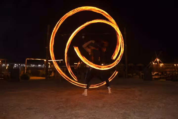 Fire dance show at VIP Arabian Night Bedouin camp in Giza, Egypt, with free photographer included